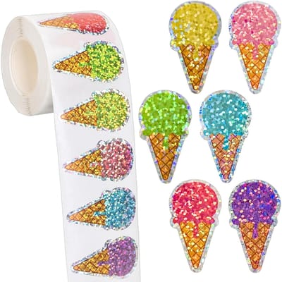 100-500 Stuks Zomer IJsjes Stickers Rol Holografische IJshoorntje Stickers Gekleurde Waterdichte Zelfklevende Decals Voor Cadeau