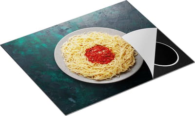 Chefcare Inductie Beschermer Pasta met Tomatensaus op Donker Groene Marmer - 65x50 cm - Afdekplaat Inductie - Kookplaat Beschermer - Inductie Mat