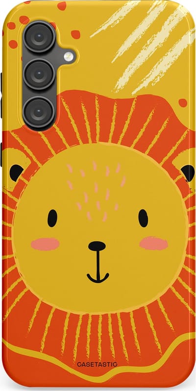 Casetastic hoesje geschikt voor Samsung Galaxy S23 FE - Dubbellaagse bescherming - Vrolijke leeuw - Fashion Case - Goud Rood Oranje