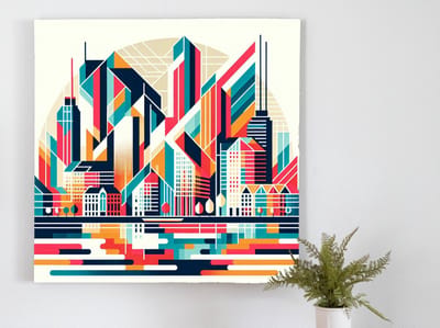 Line art rotterdam schilderij | Rotterdamse lijnen brengen leven en kleur in kaderkunstwerk tot leven | Kunst - 75x75 centimeter op Forex | Foto op Forex
