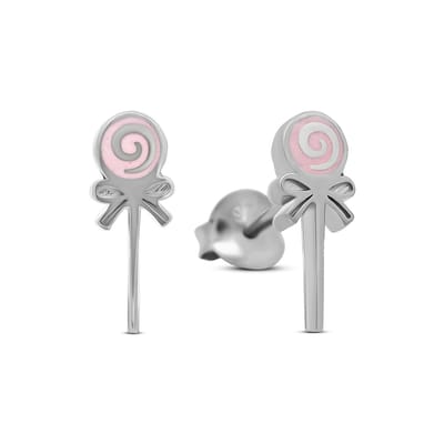 New Bling 9LA-20026 Zilveren Oorknopjes - Lolly - Oorbellen - Snoep - 11,5x4,4mm - Lila - Rhodium - Zilver