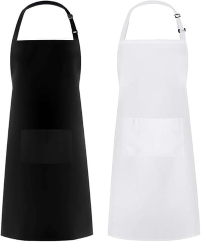 2 Stuks - Keukenschort - 80 × 65 cm - BBQ Schort - Horeca Sloof - Polyester - Kookschort - Verstelbaar - Waterdichte en oliebestendige schorten - Voor Dames en Heren - Knutselen - Timmermansschort - Pottenbakken Schort - Barbecueschorten - Zwart, Wit