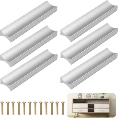 Kastgreep, 6 stuks, gatafstand voor meubels, aluminiumlegering, voor kast, deurgrepen, kast, keukengrepen, handgrepen voor keukenkasten, ladegreep, voor laden, kasten, meubels (zilver)