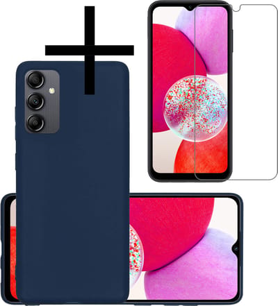 Hoesje - Met Screenprotector - Geschikt voor Samsung Galaxy A14 - Sterk & Shockproof - Back Cover - Siliconen Case - Telefoon Hoes - Donkerblauw