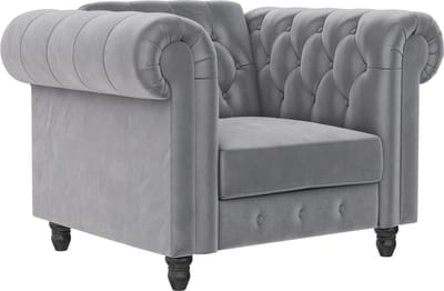 Felix - Lichtgrijze fluwelen chesterfield fauteuil (83 x 111 x 87 cm)