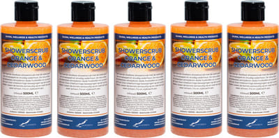 Showerscrub Sweet Orange & Cedarwood 500 ml - set van 5 stuks - verfrissende scrubgel - exfoliërende bodyscrub