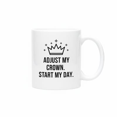 Motiverende Tekst Koffiemok – “Adjust My Crown. Start My Day.” – 330 ml Keramische Mok