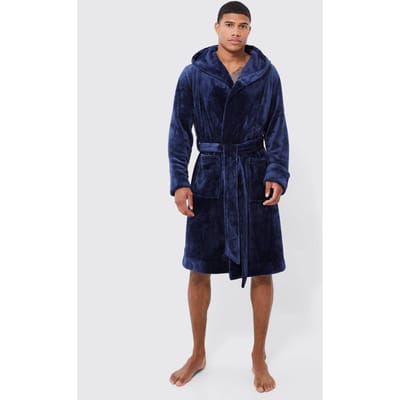 Hooded Dressing Gown | Navy | Size Medium