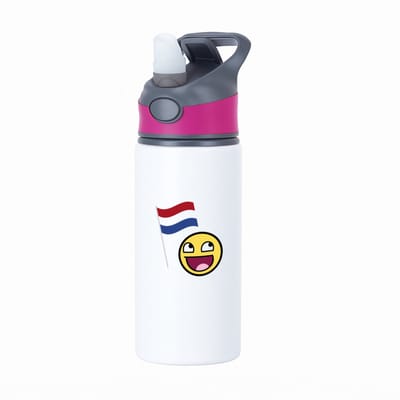 Hacebo® - Nederlandse vlag smiley waterfles met rietje roze - Nederland - Nederlanders - boeren - verjaardagscadeau - kado - water fles - 650ML