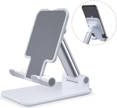 Verstelbare Universele Houder Standaard Voor Bureau of Tafel | Geschikt voor Smartphone, iPhone en Samsung | Opvouwbaar | Wit