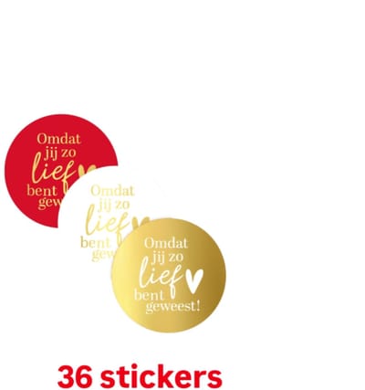 36x Sluitstickers - omdat jij lief bent geweest - 4cm - staf- goudfolie - sluitzegel - sinterklaas