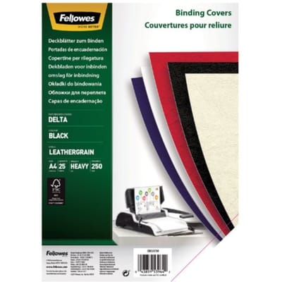Voorblad fellowes a4 lederlook zwart 25 stuks