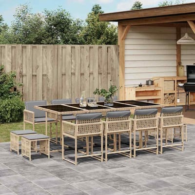 vidaXL - 13-delige - Tuinset - met - kussens - poly - rattan - gemengd - beige