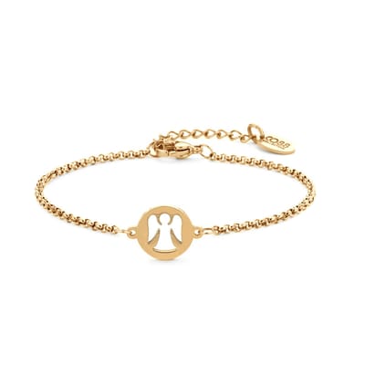 CO88 Collection 8CB-91249 Stalen Jasseron Armbandje met Engel Hangertje - 12mm Doorsnee - Jasseron - 2mm - 16+3cm - Staal - Goudkleurig