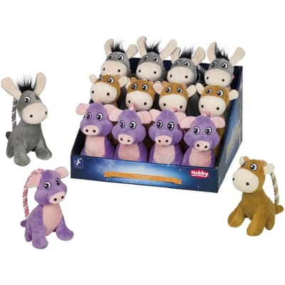 Ezel/koe/varken pluche voor hond met touw Nobby Pet (x12)