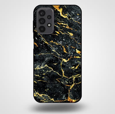 Smartphonica Telefoonhoesje voor Samsung Galaxy A23 5G met marmer opdruk - TPU backcover case marble design - Goud Zwart geschikt voor Samsung Galaxy A23 5G