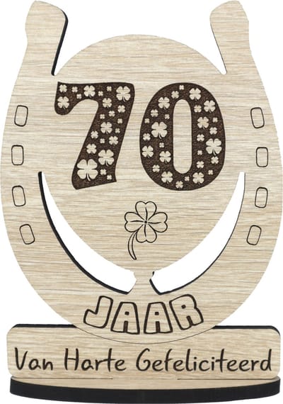 70 jaar - houten verjaardagskaart - wenskaart om iemand te feliciteren - kaart 70ste verjaardag - 12.5 x 17.5 cm