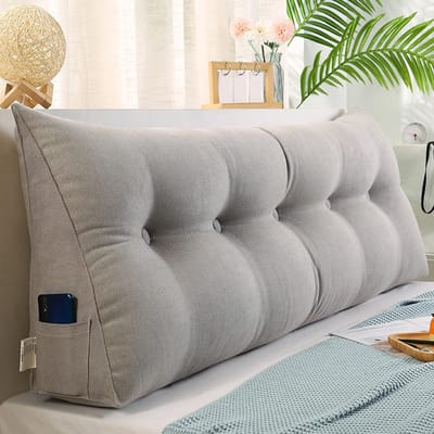 Driehoekig Kussen - Steunkussen Rug - Comfortabel Lezen - Afneembare Hoes - 100x50x20cm - Grijs