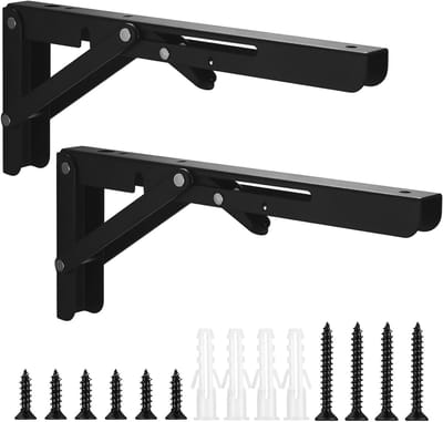 Verstelbare en Vouwbare Planksteunen, 2 Stuks, Zware Kwaliteit, Wandmontage, Ideaal voor Planken en Tafels, Zwart, Tot 80 kg Draagkracht
