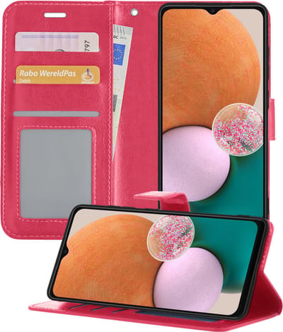 Hoesje - Met Pasjeshouder - Geschikt voor Samsung Galaxy A13 5G - Luxe Bookcase Portemonee - Flip Case - Kunstleer Book Case - Flipcase - Book Cover - Walletcase - Portemonneehoes - Telefoonhoesjes - Donkerroze