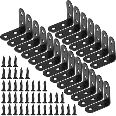 Hoekbeugel van RVS 90° met Schroeven voor Meubels, Tafels en Planken - Set van 20, 40 x 40 mm, Zwart