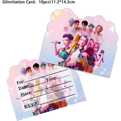 Perfect 12 stuks Kpop Demon Hunters Thema Uitnodigingskaart Groet Paarse Kaart Enkelzijdig Type Evenement Verjaardag Kerstfeest Benodigdheden pink