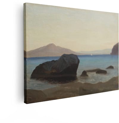 Artaza Canvas Schilderij Kustlandschap - 40x30 cm - Wanddecoratie Rotsen Aan Zee - Muurdecoratie Berg Vesuvius - Schilderijen Op Canvas Natuur