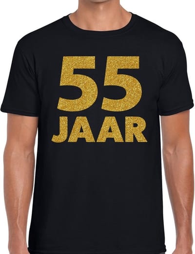 55 jaar goud glitter verjaardag t-shirt zwart heren - verjaardag / jubileum shirts S