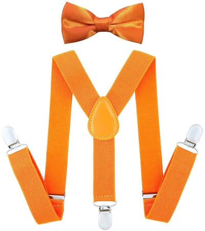 Fako Fashion - Kinder Bretels Met Vlinderstrik - Kinderbretels - Vlinderdas - Strik - Effen - 65cm - Oranje