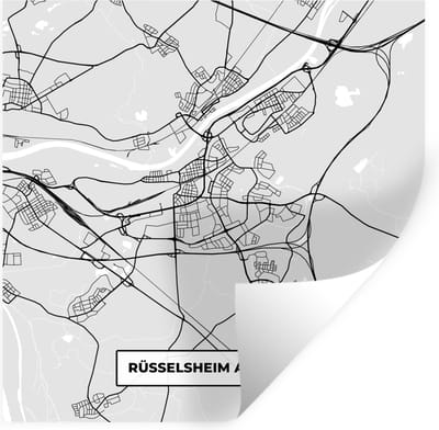 Muurstickers - Sticker Folie - Kaart - Rüsselsheim Am Main - Duitsland - Stadskaart - Plattegrond - 100x100 cm - Plakfolie - Muurstickers Kinderkamer - Zelfklevend Behang XXL - Zelfklevend behangpapier - Stickerfolie