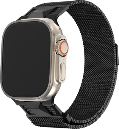 Bandz Milanese band 'Mecha' met magneetsluiting - geschikt voor Apple WatchSeries 1/2/3/4/5/6/7/8/9/10/11/SE/SE2/SE3/Ultra (2/3) - Milanees bandje voor iWatch - grote maten: 44mm / 45mm / 46mm / 49mm (zwart)