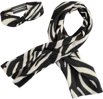 Like Flo winter sjaal + haarband meisjes - zwart/wit - Nila - geweven, zebra