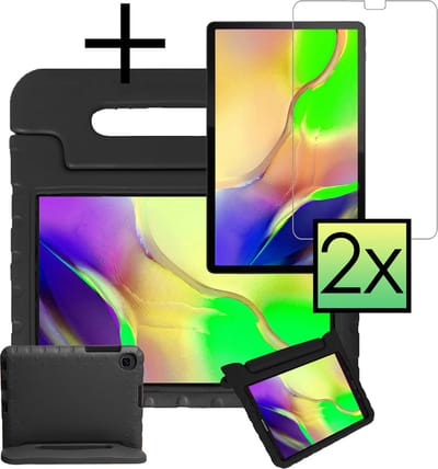 Hoes - Geschikt voor Samsung Galaxy Tab A 10.1 (2019) - Met 2x Screenprotector - Kinderhoes Shockproof Bumper - Kidsproof Case - Tablet Hoesje - Kinder Cover - Zwart