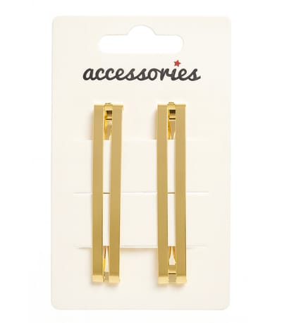 haarspelden - goudkleurig - set van 2 - open rechthoekig - barrette - glanzend metaal - 1x6 cm