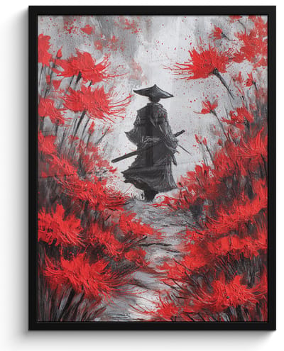 Poster in lijst - Fotolijst 60x80 cm - Posters - Rode bloemen - mistig - Man - Posterlijst zwart - Decoratie - Wanddecoratie woonkamer - Muurdecoratie slaapkamer