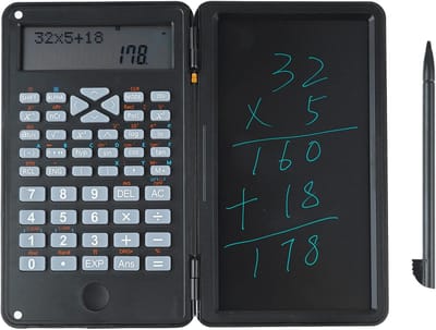 Wetenschappelijke Rekenmachine - Rekenhulp - Kantoor School Werk - Ingebouwd Schrijftablet - Dubbele Rij Display - Zwart