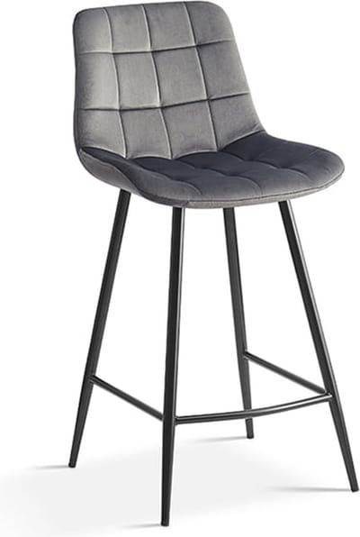 Barkruk Alice Taupe - Fluweel - Set van 2 - Geschikt voor kookeiland - Met rugleuning - Zithoogte 65 cm - Zitdiepte 36 cm