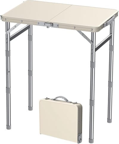Opvouwbare Picknicktafel 58 x 40 cm van Kunststof met Aluminium Frame, Verstelbare Hoogtes voor Barbecue, Kamperen en Vissen