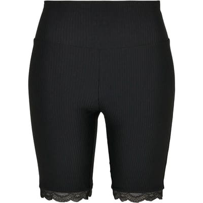 Urban Classics - High Waist Rib Lace Hem Korte cycle broek - XS - Zwart