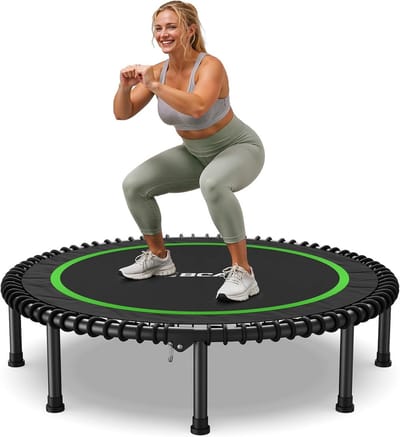 Opvouwbare mini-trampoline 40 inch/122 cm, fitness trampoline tot 500 kg, verstelbaar schuimhandvat, stille rebounder voor kinderen en volwassenen