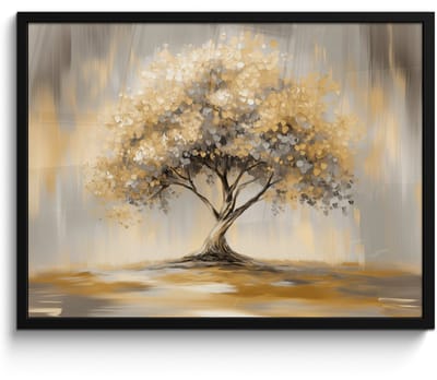 Poster in lijst - Fotolijst 80x60 cm - Posters - Schilderij - Boom - Abstract - Bladeren - Posterlijst zwart - Decoratie - Wanddecoratie woonkamer - Muurdecoratie slaapkamer