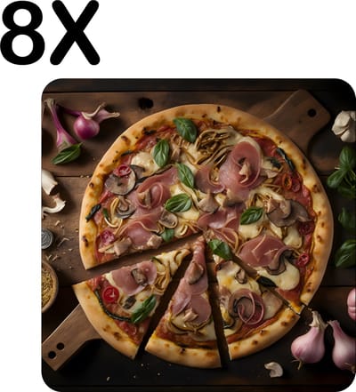Luxe Placemat - Heerlijke Traditionele Pizza met Knoflook en Ui - Set van 8 Placemats - 50x50 cm - 2 mm dik Vinyl - Anti Slip - Afneembaar