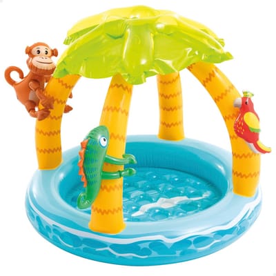 Unyqoos® Opblaasbaar Babyzwembad met Zachte Bodem en Beschermende Palmenparasol voor Zomerspeelplezier