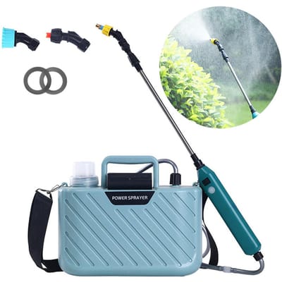 Tuinspuit op batterijen met 2 spuitmonden 1,32 gallon/5 liter gazonwaterspuit met USB blauw