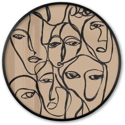 Poster in lijst Rond - Fotolijst 60x60 cm - Posters - Gezichtenzee - Lijntekening - Abstract - Ronde posterlijst zwart - Decoratie - Wanddecoratie woonkamer - Muurdecoratie slaapkamer