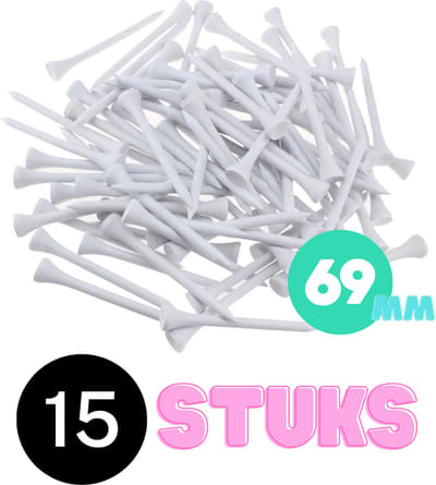 Golf tees hout - 15 stuks - 69mm - Wit - Golf accesoires - Golfset - Golftees - Golftee - Golfaccesoires