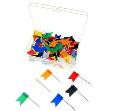 Cosensi- Push Pins 100 Stuks - Veelkleurige Vlaggenhoofd - Kurk/Prikbord - Opbergdoos 9x6,9x2,5 cm - Staal/Plastic - Lichtgewicht 69 g - Priknaalden