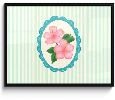 Poster in lijst - Fotolijst 80x60 cm - Posters - Bloemen - Ovaal - Strepen - Groen - Posterlijst zwart - Decoratie - Wanddecoratie woonkamer - Muurdecoratie slaapkamer