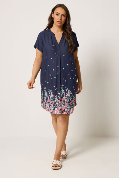 Yours Marineblauwe Tunicajurk Met Bloemenprint Size 42