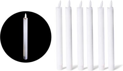Witte LED-kaars met timerfunctie, set van 6 - LED-kaars met bewegende vlam en timer - 22 cm hoog voor 2,2 cm diameter / 1x AA-batterij vereist - LED-kaarsen van echte was